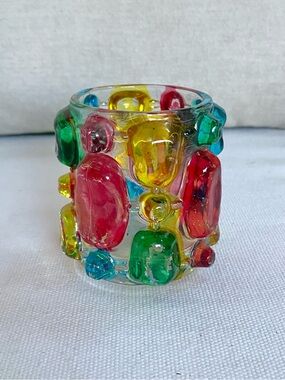 VTG 60s 70s Wales Bond Ware Colorful Knobby Glass Vase Candleholder Japan